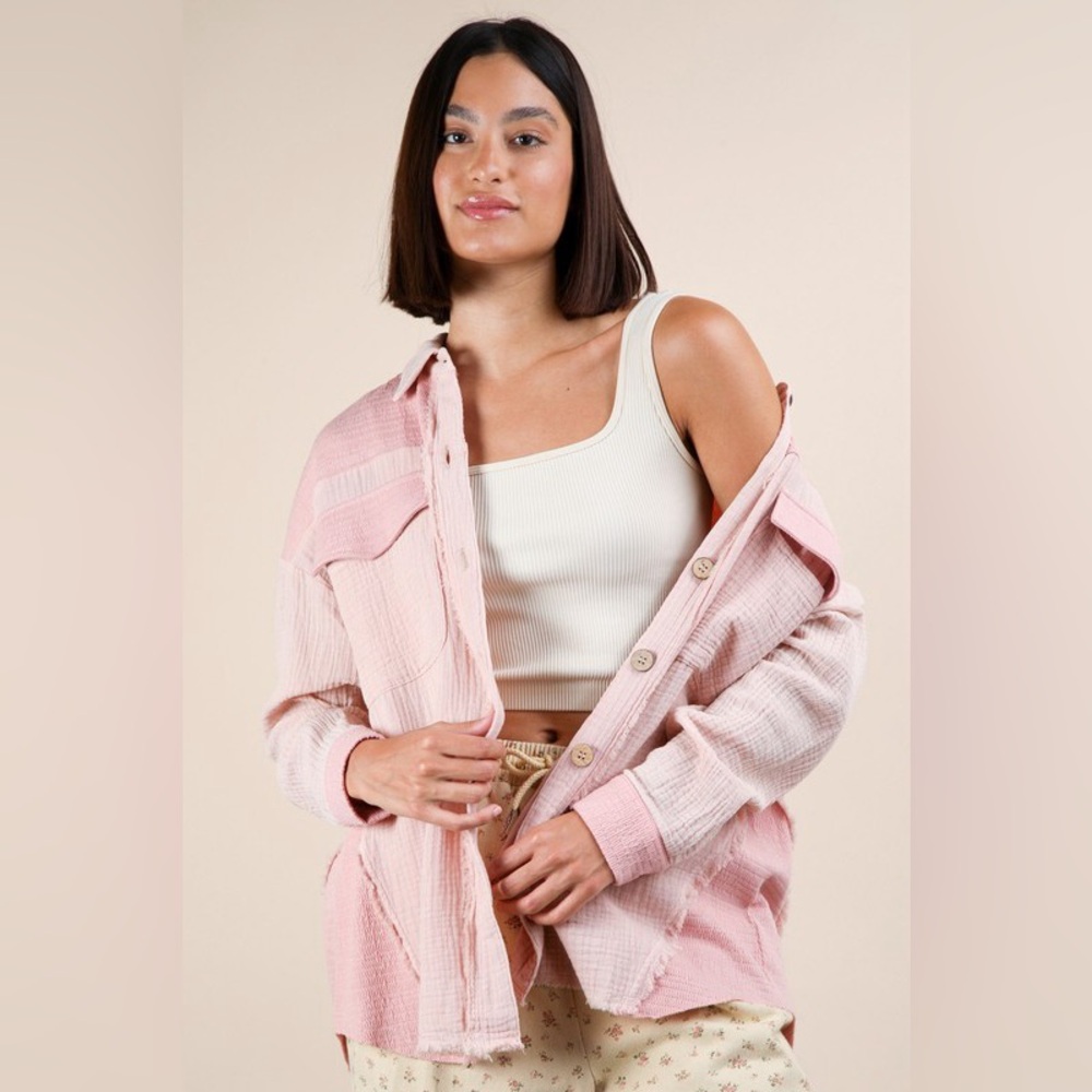 VERY J Mineral Washed Oversized Gauze Shacket